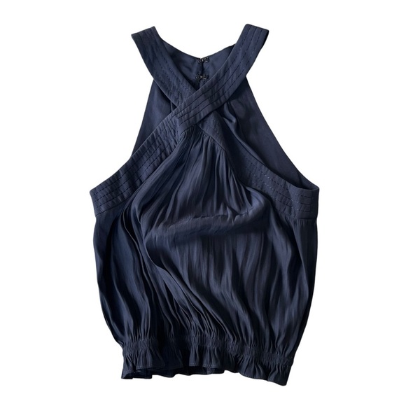 Ramy Brook New York Navy Blue Halter Smocked Waist Ruched Front Top XL - Picture 5 of 8